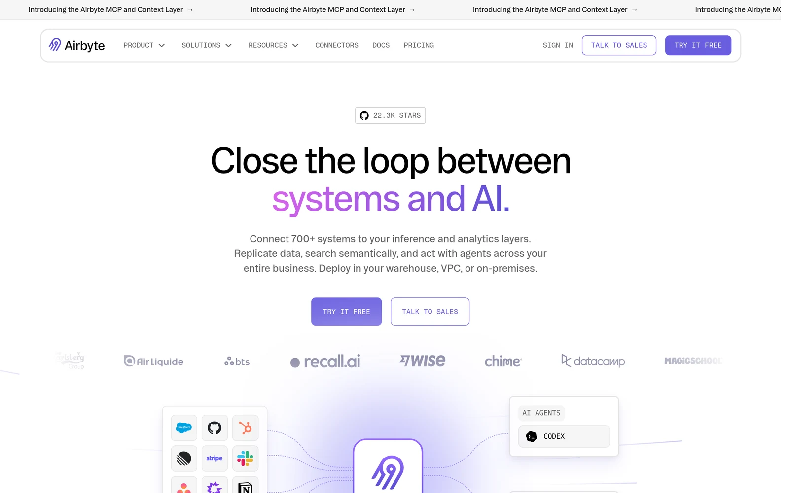 Airbyte homepage