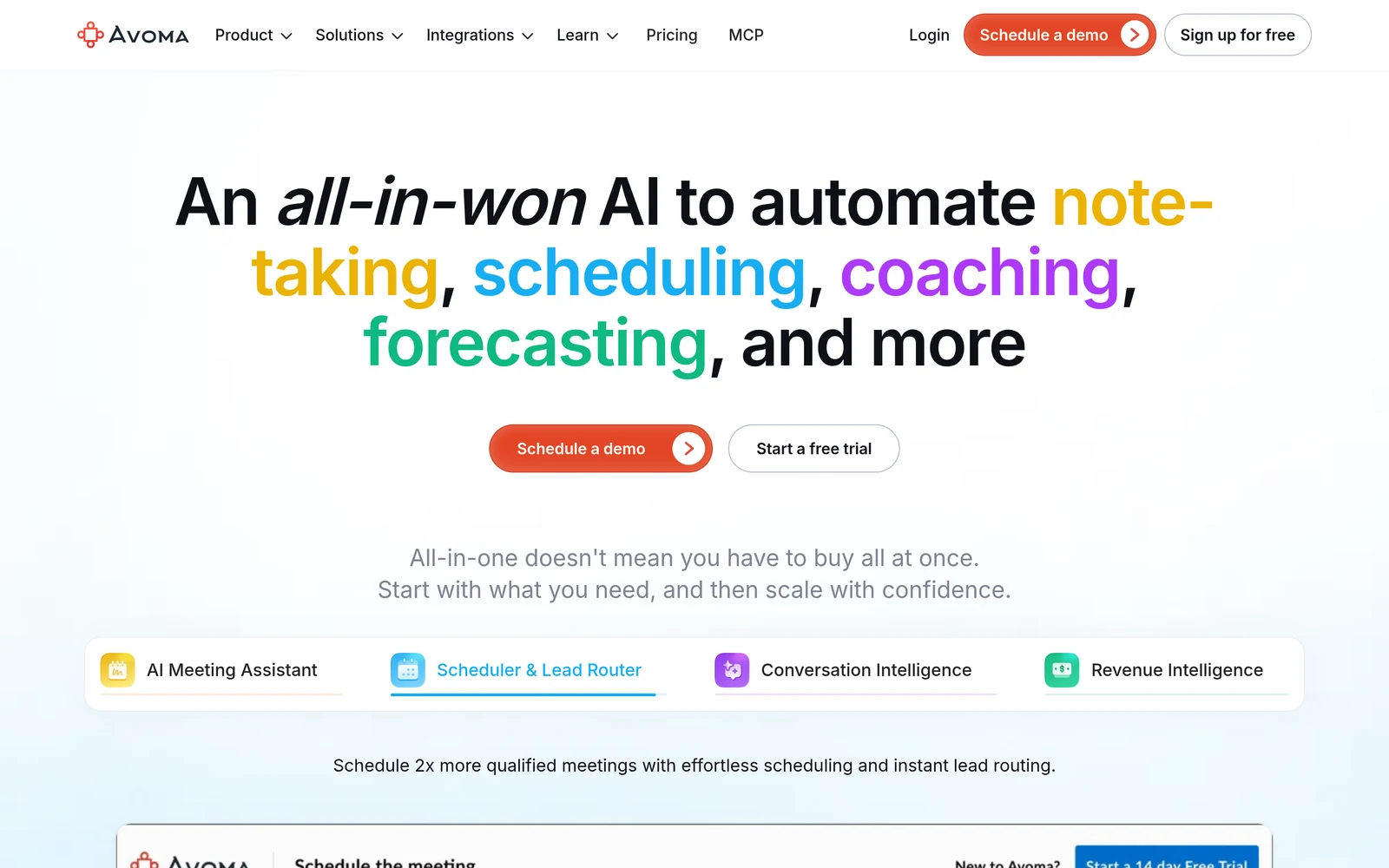 Avoma homepage