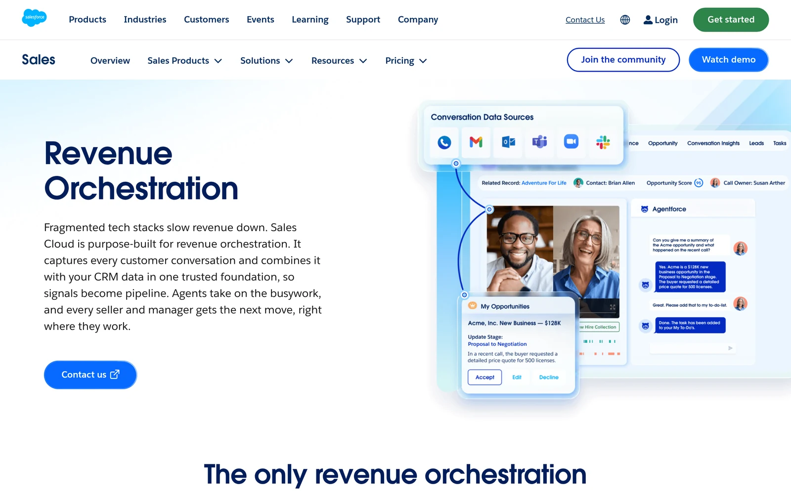 Momentum homepage, which now opens Salesforce Revenue Orchestration